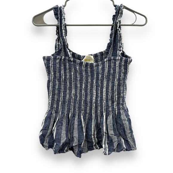 Anthropologie Maeve Schuyler Smocked Blue & White‎ Striped Peplum Top Sz M - Picture 2 of 7